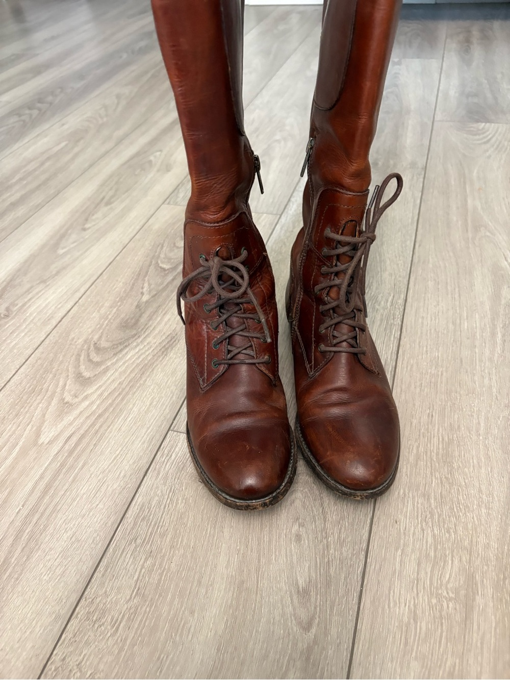 FRYE Melissa Lace Up Tall Riding Boots Redwood Women’s Sz 8 - Picture 2 of 12